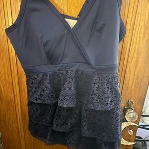 Elegant Navy Sleeveless Lace swimsuit Dress